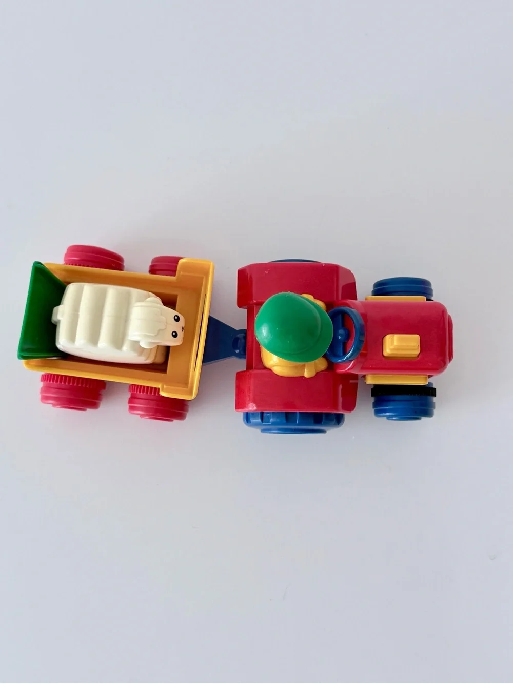 Tomy Pick Up n’ Go Tractor Sheep Trailer Farm Farmer Toy Vintage 1990 Rare Works